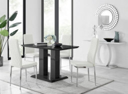 Furniturebox Imperia 4 Modern Black High Gloss Dining Table And 4 White Modern Milan Chairs Set - thumbnail 1