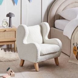 Wyld And Coco Nest And Nook Nursery Chair Off-White Bouclé With Armrests Modern Kids Armchair - thumbnail 2