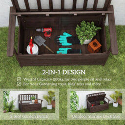 Outsunny Garden Storage Bench, 2 Seater Fir Wood Outdoor Bench, Brown - thumbnail 4