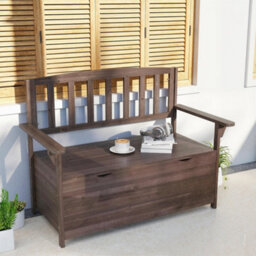 Outsunny Garden Storage Bench, 2 Seater Fir Wood Outdoor Bench, Brown - thumbnail 7