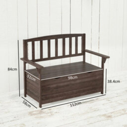 Outsunny Garden Storage Bench, 2 Seater Fir Wood Outdoor Bench, Brown - thumbnail 3