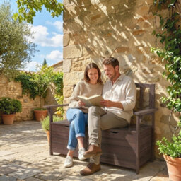 Outsunny Garden Storage Bench, 2 Seater Fir Wood Outdoor Bench, Brown