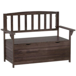 Outsunny Garden Storage Bench, 2 Seater Fir Wood Outdoor Bench, Brown - thumbnail 2
