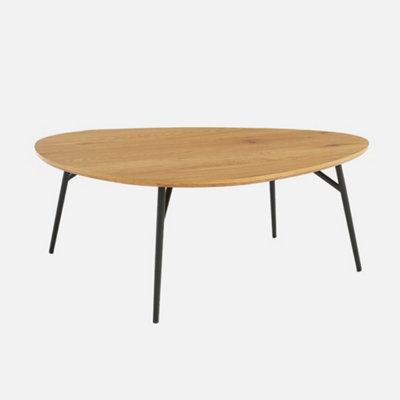 Sweeek - Oval Coffee Table With Black Metal Legs And Oak Effect Oak Effect 100X95.5X35.5 Cm - Ezia - image 1