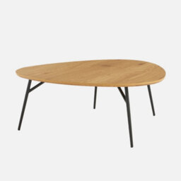 Sweeek - Oval Coffee Table With Black Metal Legs And Oak Effect Oak Effect 100X95.5X35.5 Cm - Ezia - thumbnail 2