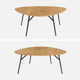 Sweeek - Oval Coffee Table With Black Metal Legs And Oak Effect Oak Effect 100X95.5X35.5 Cm - Ezia - thumbnail 3