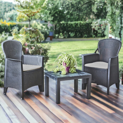 Urbn-Garden 3Pc Outdoor Garden Furniture Cushioned Black Rattan Table Chair Conversation Set - image 1