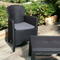 Urbn-Garden 3Pc Outdoor Garden Furniture Cushioned Black Rattan Table Chair Conversation Set - thumbnail 5