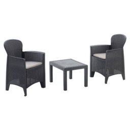 Urbn-Garden 3Pc Outdoor Garden Furniture Cushioned Black Rattan Table Chair Conversation Set - thumbnail 2