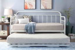 Harlow White Metal Day Bed With Folding Guest Trundle