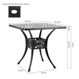 Breeins 79.5Cm W Square Vintage Cast Aluminum Outdoor Dining Table With Umbrella Hole, Black - thumbnail 7