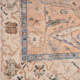 Loomed Traditional Pattern Cotton Chenille Rug Peach Blue Machine Washable 280Cm X 380Cm - thumbnail 9