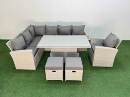 Fimous 9 Seat Rattan Outdoor Garden Furniture Corner Sofa Set Adjustable Lifting Dining Or Coffee Table Set With 2 Small Footstool - thumbnail 2