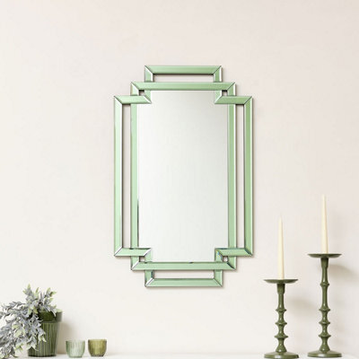 Melody Maison Green Glass Art Deco Rectangle Wall Mirror - 80Cm X 50Cm - image 1