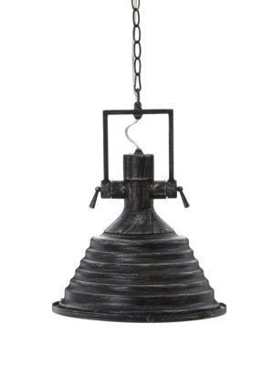 Orsina Industrial Black And Silver Pendant Light, Tough Iron Construction With Stepped Shade, Matching Iron Canopy - image 1