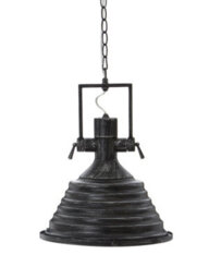 Orsina Industrial Black And Silver Pendant Light, Tough Iron Construction With Stepped Shade, Matching Iron Canopy - thumbnail 1