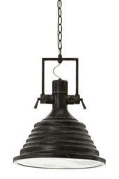 Orsina Industrial Black And Silver Pendant Light, Tough Iron Construction With Stepped Shade, Matching Iron Canopy - thumbnail 2