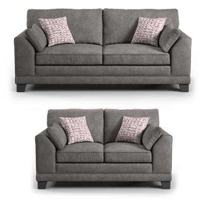 Furnishings For Less UK Hilliard Fullback Fabric Sofa Suite 3 Seater And 2 Seater Grey - image 1