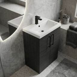 Balterley Bramshall Contemporary Bathroom Floor Standing 2-Door Vanity Unit & Mid-Edge Basin, Charcoal Black, 600mm - thumbnail 4