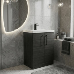 Balterley Bramshall Contemporary Bathroom Floor Standing 2-Door Vanity Unit & Mid-Edge Basin, Charcoal Black, 600mm - thumbnail 3