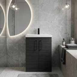 Balterley Bramshall Contemporary Bathroom Floor Standing 2-Door Vanity Unit & Mid-Edge Basin, Charcoal Black, 600mm - thumbnail 2