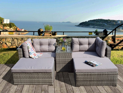 Rattan Conservatory Garden Wicker Outdoor Sun Lounger Sofa Table Furniture Set Cube Corner Table Grey Dining - image 1