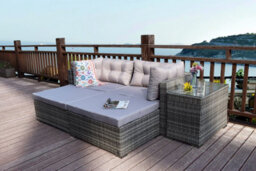Rattan Conservatory Garden Wicker Outdoor Sun Lounger Sofa Table Furniture Set Cube Corner Table Grey Dining - thumbnail 3