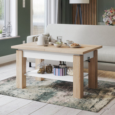 Heze Furniture Alva 2 In 1 Extending Coffee / Dining Table 110-150Cm - Sonoma Oak / White - image 1