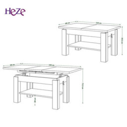 Heze Furniture Alva 2 In 1 Extending Coffee / Dining Table 110-150Cm - Sonoma Oak / White - thumbnail 4
