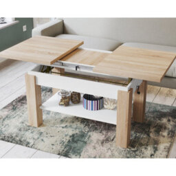 Heze Furniture Alva 2 In 1 Extending Coffee / Dining Table 110-150Cm - Sonoma Oak / White - thumbnail 3