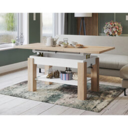Heze Furniture Alva 2 In 1 Extending Coffee / Dining Table 110-150Cm - Sonoma Oak / White - thumbnail 2