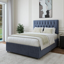 Bedmaster Midnight Blue Linen 2 Drawer Divan Base And Button Headboard Small Double - thumbnail 3