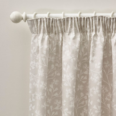 Catherine Lansfield Brooke Floral 66X54 Inch Lined Pencil Pleat Curtains Two Panels Natural - image 1