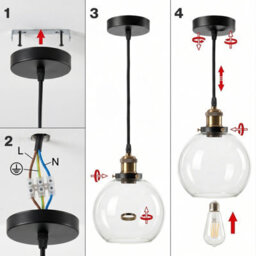 Emitto Retro Industrial Glass Lampshade Ceiling Pendant Light Adjustable C... - thumbnail 8