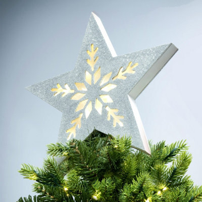 Christmas Tree World Silver Battery-Powered Star Tree Topper - Snowflake Scene - image 1