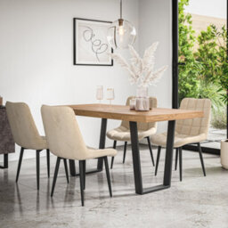 More4Homes Aria Dining Table And Chairs -  Oak Effect Table Top W Black Legs + Nova Velvet Dining Chair Set Of 6 (Grey)