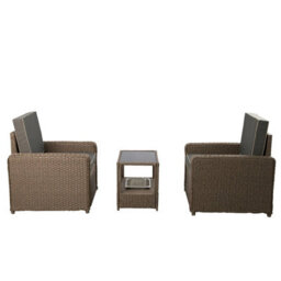 3 Piece Rattan Furniture Set, Patio Rattan Bistro Set With Ice Bucket, 2 Single Armchair With Soft Cushion Garden Patio Set - Gray - thumbnail 2