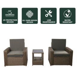 3 Piece Rattan Furniture Set, Patio Rattan Bistro Set With Ice Bucket, 2 Single Armchair With Soft Cushion Garden Patio Set - Gray - thumbnail 7