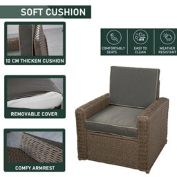 3 Piece Rattan Furniture Set, Patio Rattan Bistro Set With Ice Bucket, 2 Single Armchair With Soft Cushion Garden Patio Set - Gray - thumbnail 4