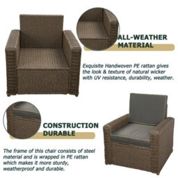 3 Piece Rattan Furniture Set, Patio Rattan Bistro Set With Ice Bucket, 2 Single Armchair With Soft Cushion Garden Patio Set - Gray - thumbnail 3