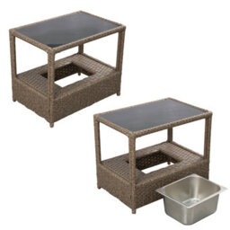 3 Piece Rattan Furniture Set, Patio Rattan Bistro Set With Ice Bucket, 2 Single Armchair With Soft Cushion Garden Patio Set - Gray - thumbnail 9