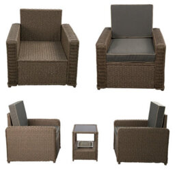 3 Piece Rattan Furniture Set, Patio Rattan Bistro Set With Ice Bucket, 2 Single Armchair With Soft Cushion Garden Patio Set - Gray - thumbnail 8