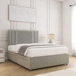 Bsspoke Florence Divan Bed Set Silver Plush Velvet 24Inch Panel Headboard & 2 Drawers Footend & Mattress In 4Ft 4Ft6 5Ft 6Ft - thumbnail 3