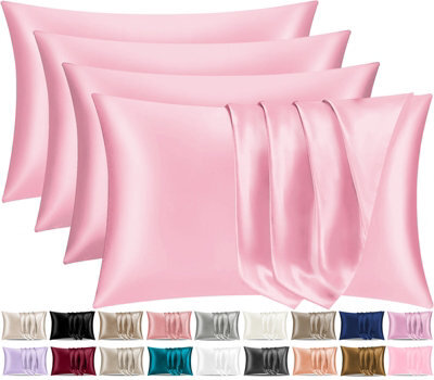 Lazzaro 4 Pack Satin Silk Pillowcases For Hair & Skin Soft Smooth With Envelope Closure - image 1