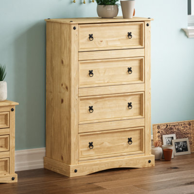 Lassic Vida Designs Corona 4 Drawer Chest Mexican Solid Waxed Pine (H)1150mm (W)800mm (D)400mm - image 1