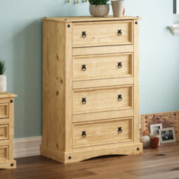 Lassic Vida Designs Corona 4 Drawer Chest Mexican Solid Waxed Pine (H)1150mm (W)800mm (D)400mm - thumbnail 1