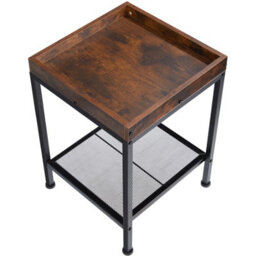 Tectake Bedside Table Rochester - Industrial Style, With Tray Shelf, Grid Shelf, 41.5 X 41 X 56 Cm - Industrial Wood Dark, Rustic - thumbnail 3