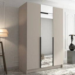 Minimalist Three Door Wardrobe Calia Ii With One Door Mirrored Cashmere With Black Handles - thumbnail 1