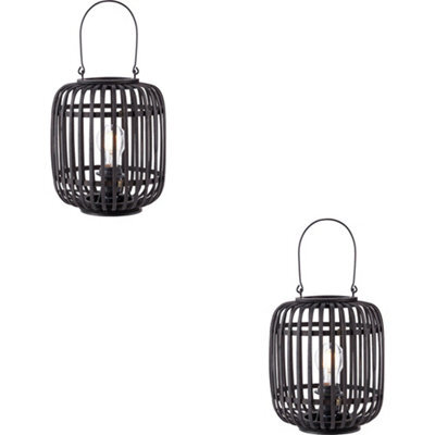 Loops 2 Pack Dark Bamboo Table Lamp - Plywood With Matt Black Paint Shade - 270mm Tall Light - 10W Led E27 - image 1