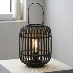 Loops 2 Pack Dark Bamboo Table Lamp - Plywood With Matt Black Paint Shade - 270mm Tall Light - 10W Led E27 - thumbnail 3